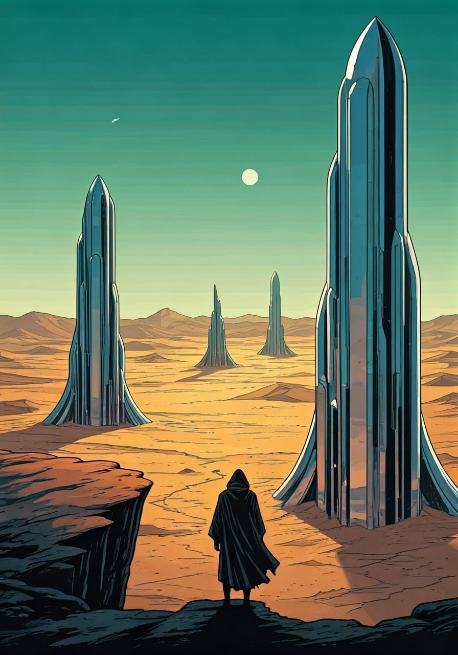 Desert Spires Await, in Comic Book Style