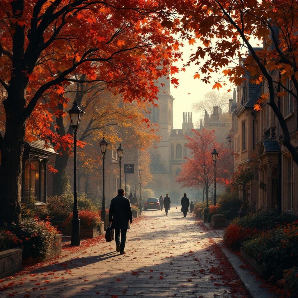 Oxford Street View in Autumn Golden Light