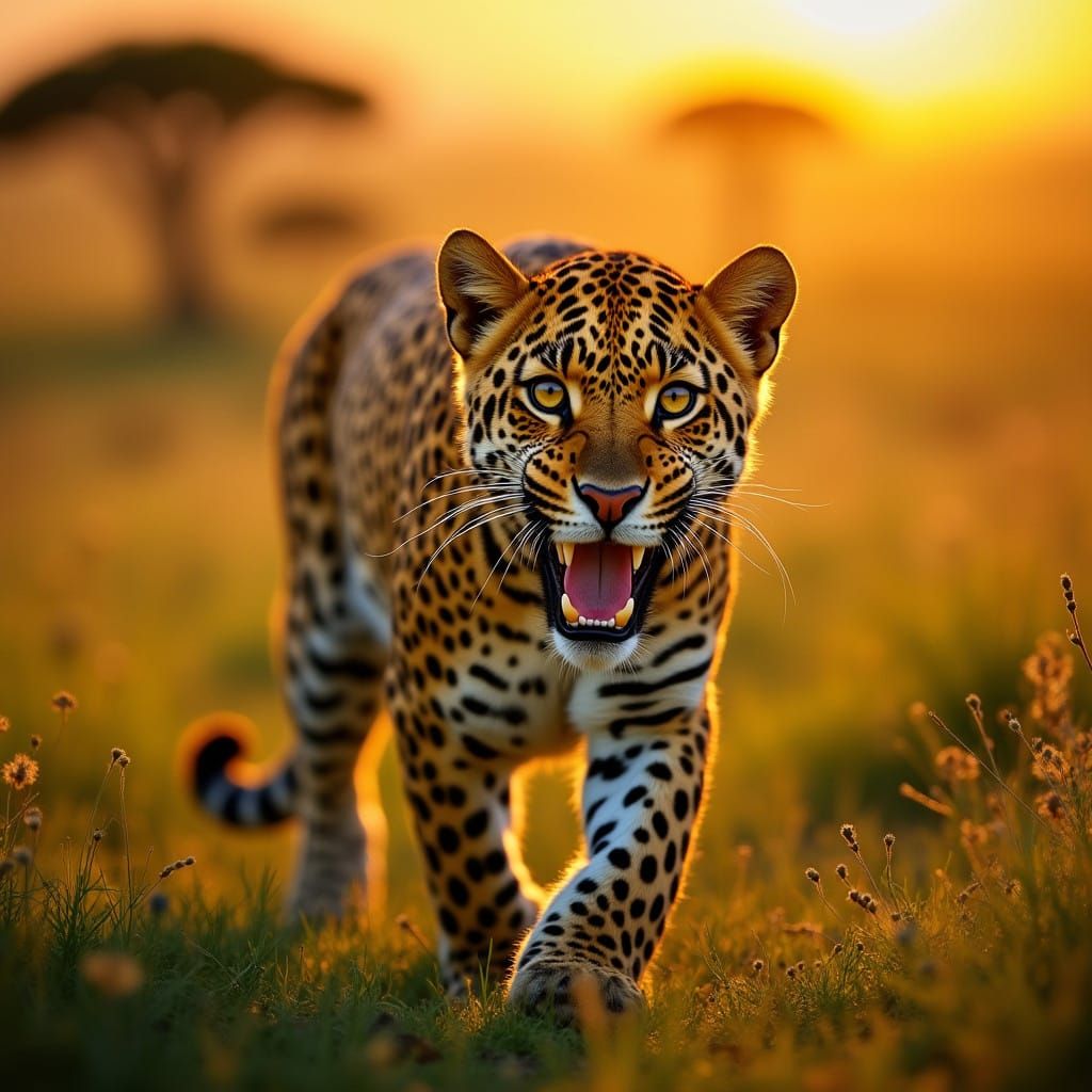 Joyful Savannah Leopard in Vibrant Photography
