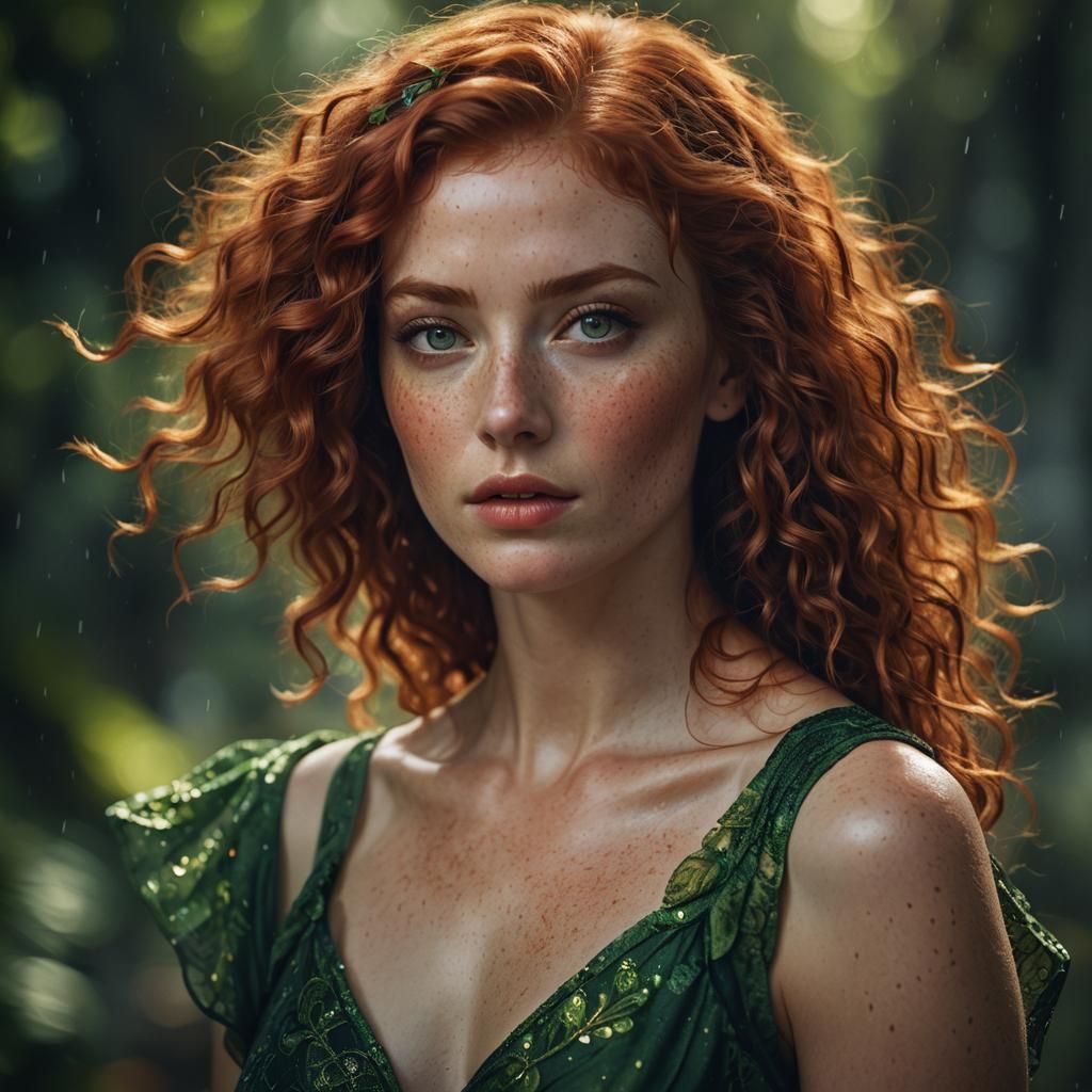 Sensual Fantasy Portrait of a Red-Haired Woman