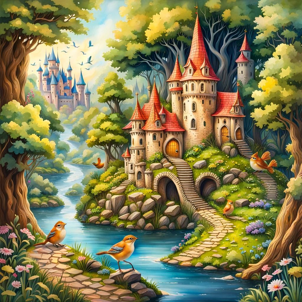 Miniature Fairytale Realm Emerging from Book