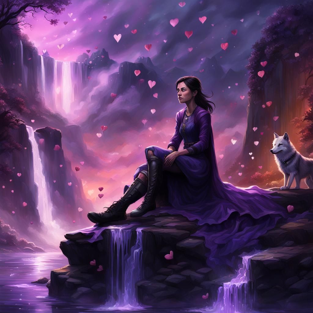 Kate Bishop by Waterfall: Detailed Matte Painting