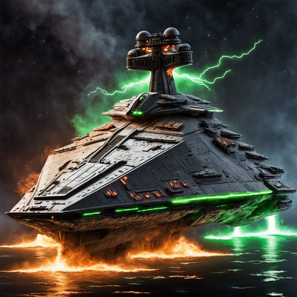 Star Destroyer Ablaze with Neon Lightning