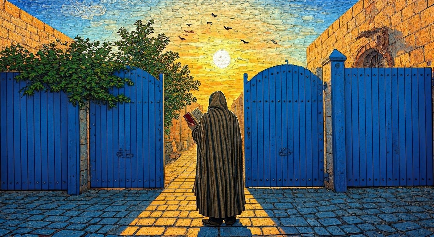 Van Gogh-Inspired Painting of Ancient Jew Welcoming Shabbat