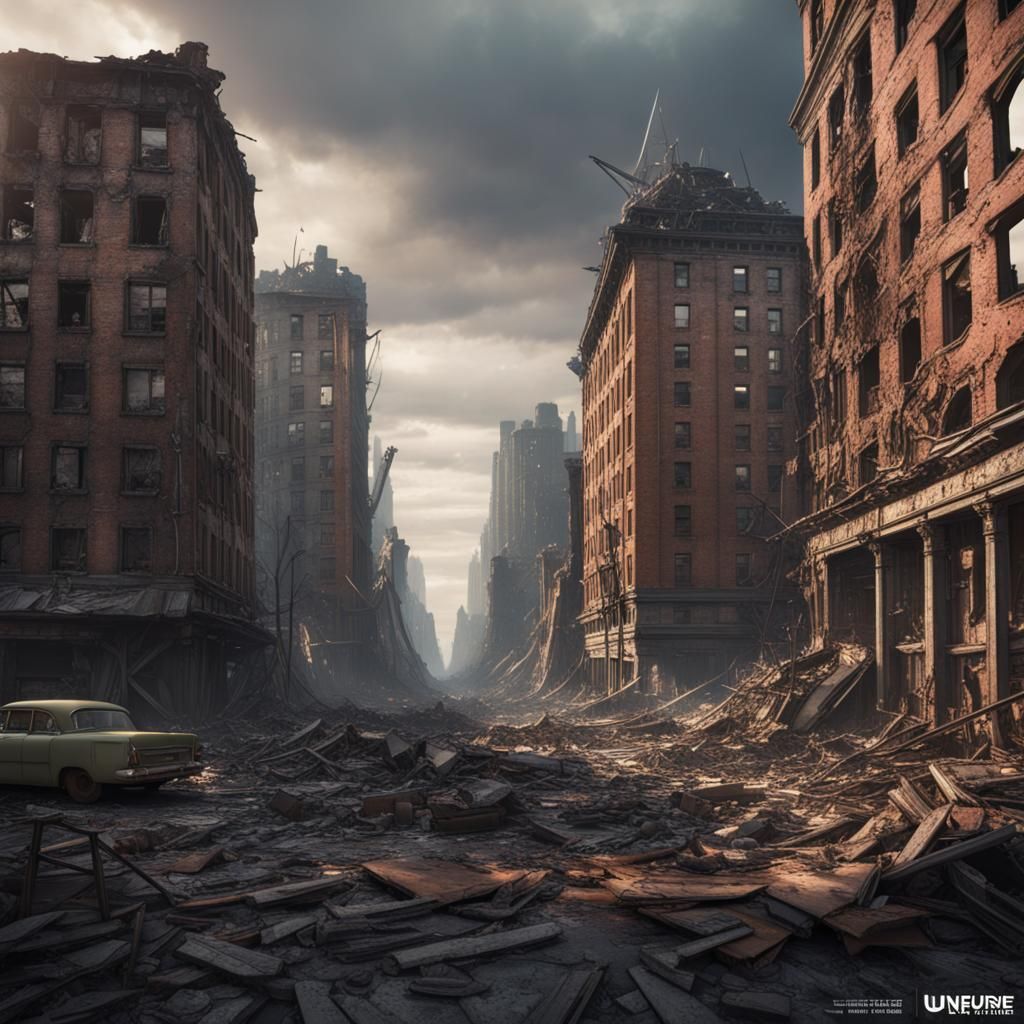Post-Apocalyptic Soviet City Ruins in Detailed Matte Paintin...