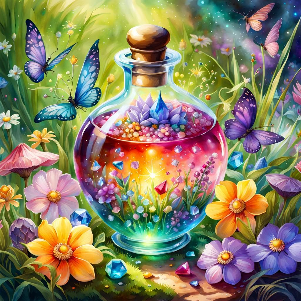 Fairy's Enchanted Potion Test in Watercolor Style