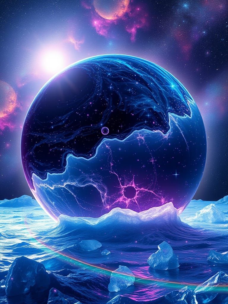 Ethereal Cosmic Orb in Vibrant Neon Hues