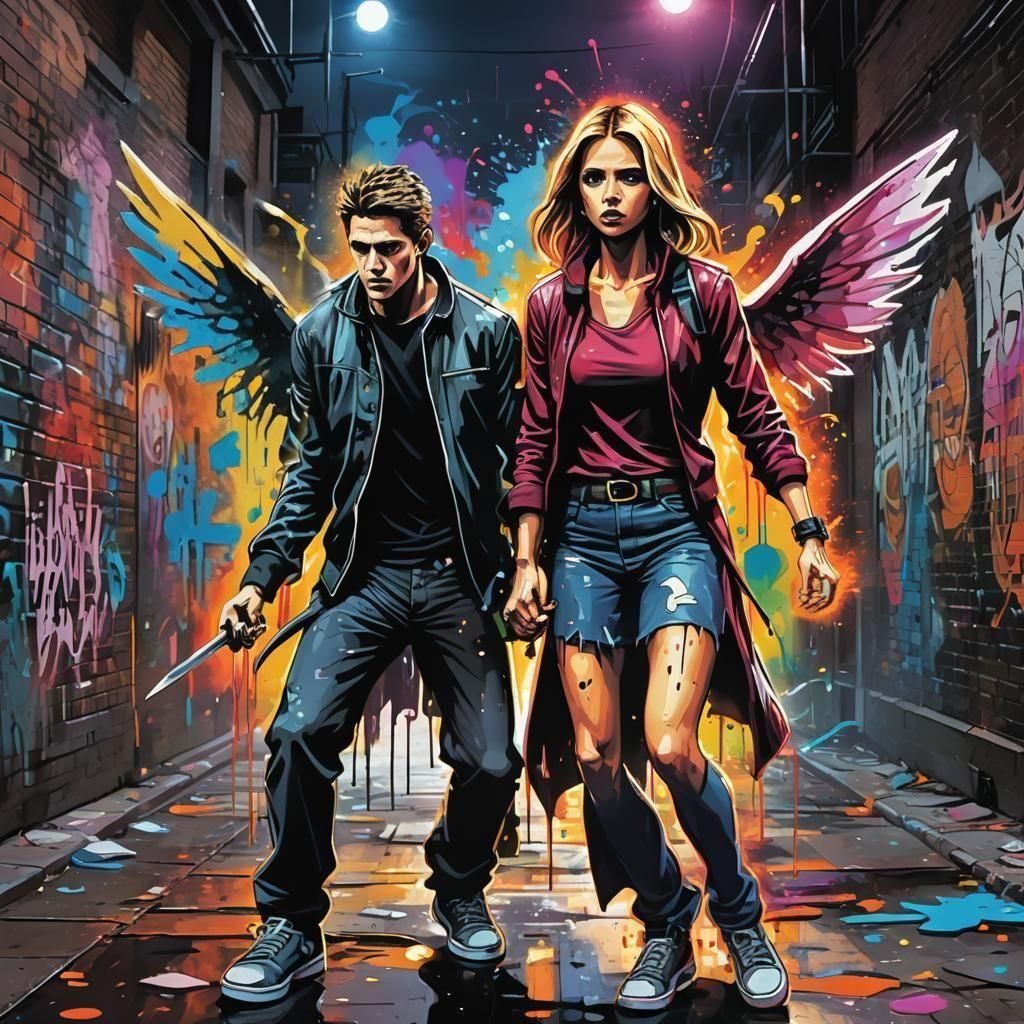 Buffy and angel ready to fight