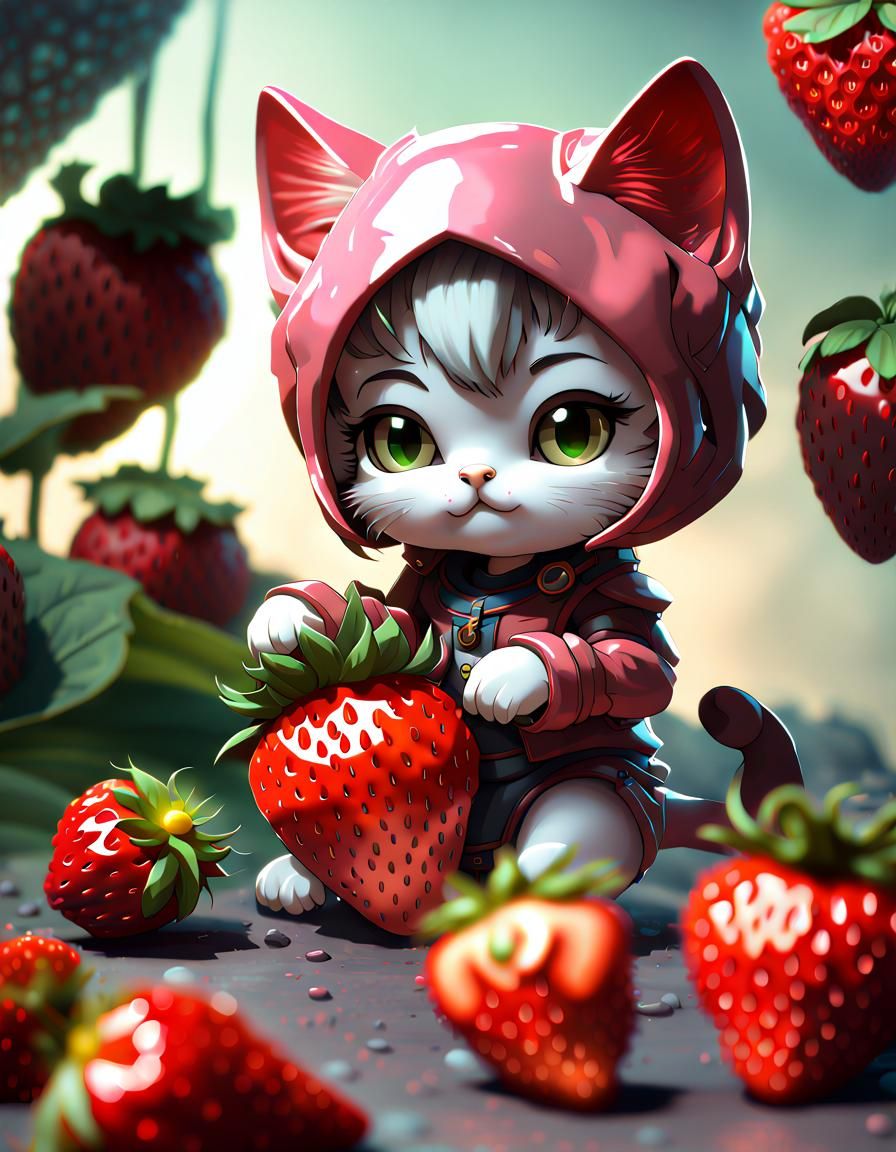 Strawberry Chibi Kitten: Masterpiece in Deep Color