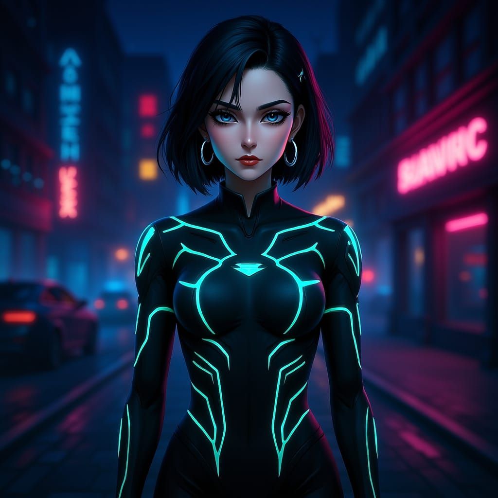 Cybernetic Woman in Cyberpunk Anime Style