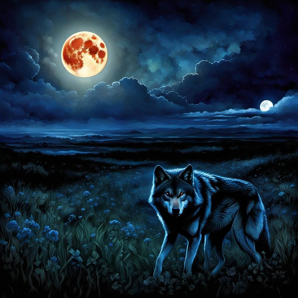 Lone Wolf Howling at Hunter's Moon