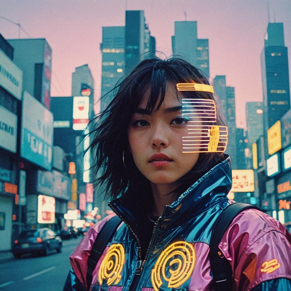 Cyberpunk Anime Heroine in Liminal Dreamscape