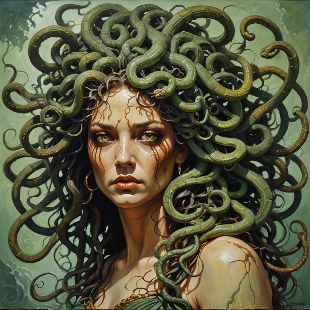 Medusa Portrait in Oil Painting Style