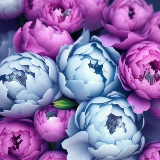 Surreal Light on Baby Blue Peony Flowers