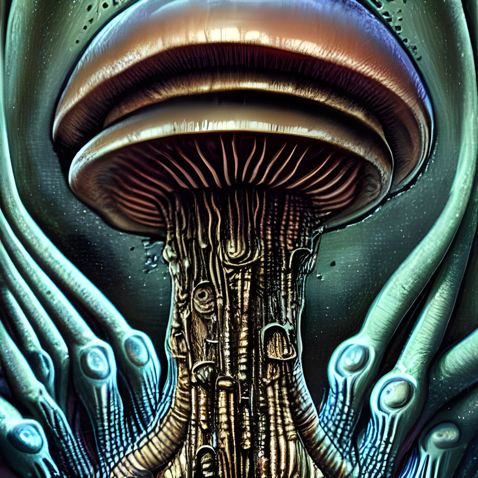 Detailed Alien Mushroom in Giger Style