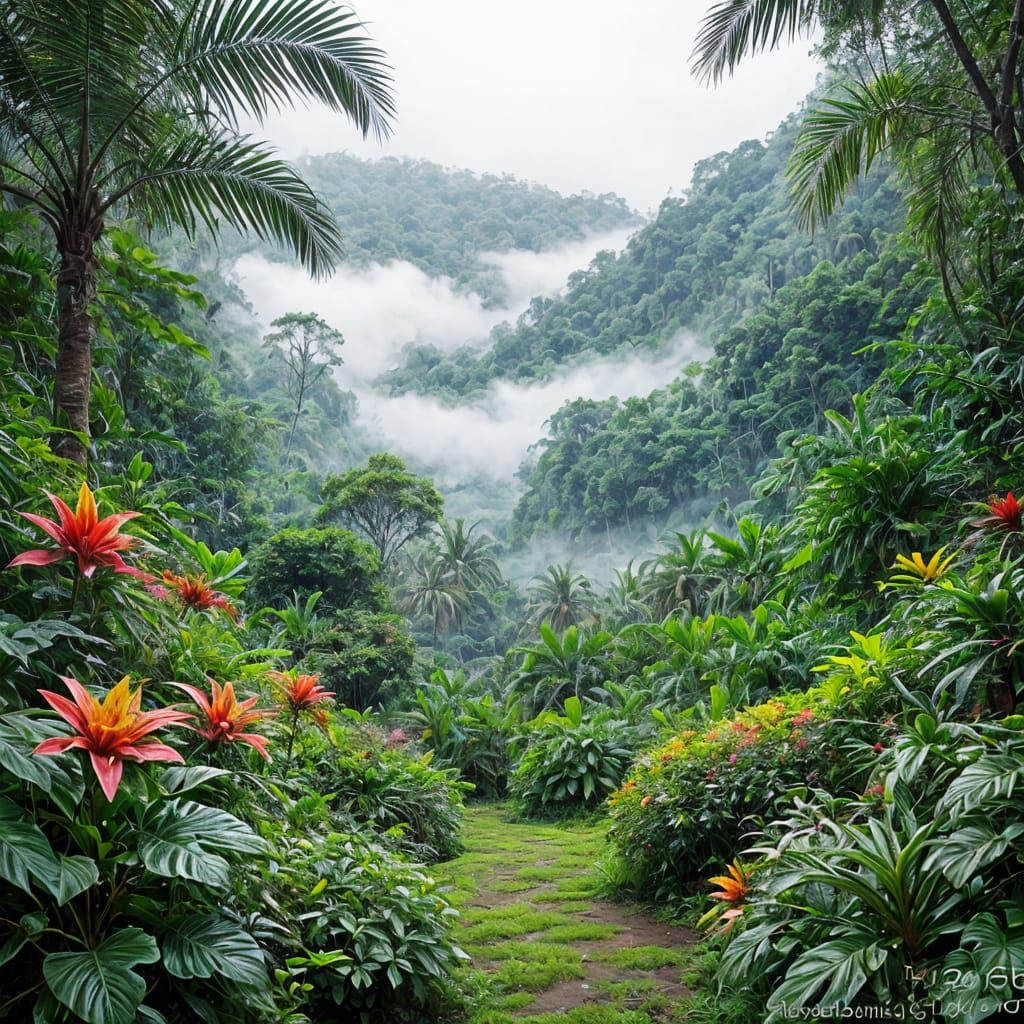 Ethereal Rainforest Garden in Tropical Bloom