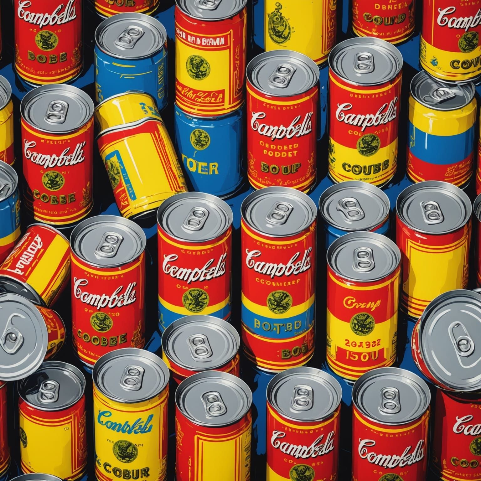 Crushed beer can painting in the style of Andy Warhol