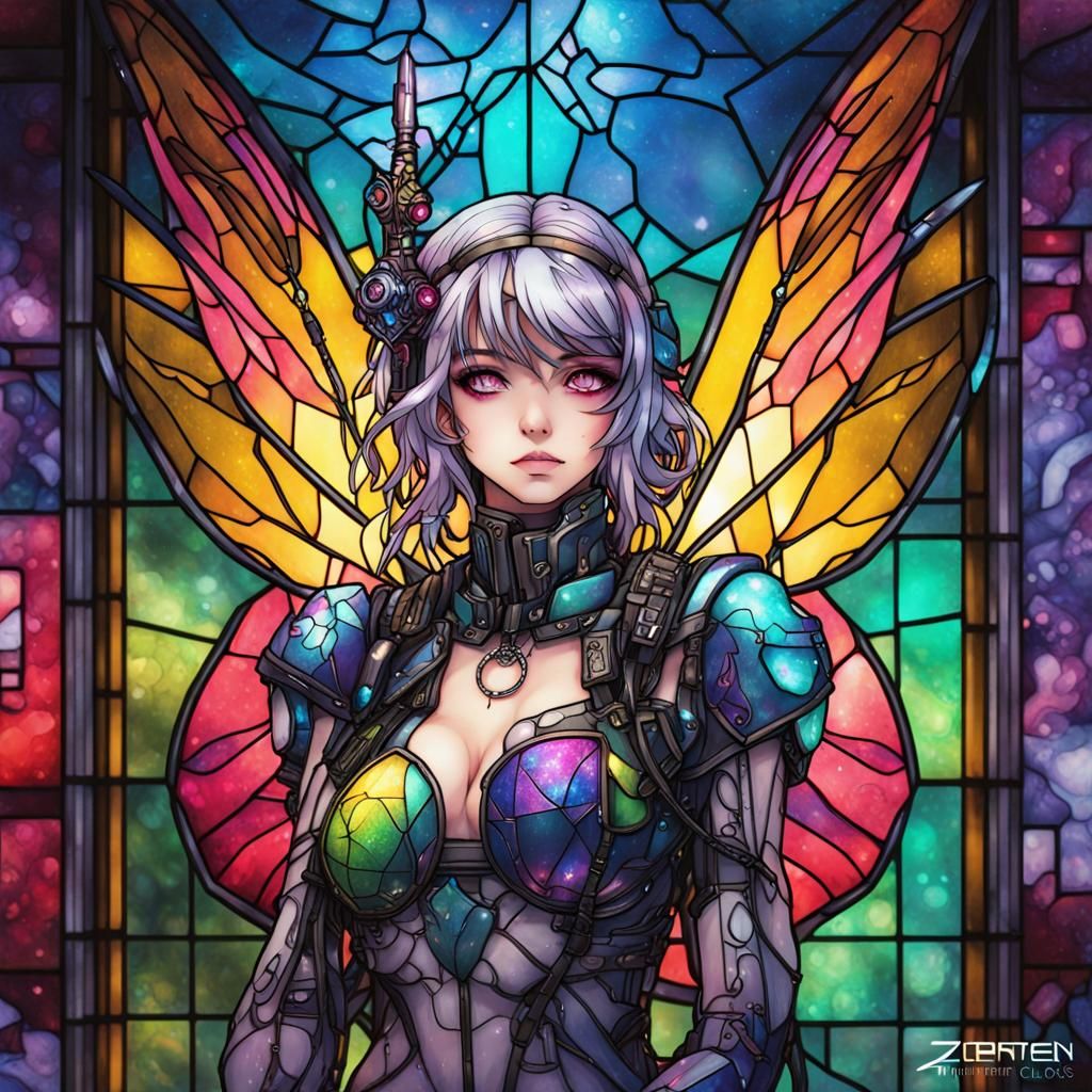 Cyberpunk Stained Glass Fairy with LED Lighting