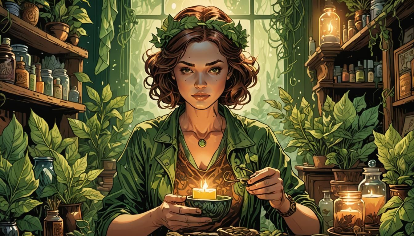Woman with Aromatherapy Products in Comic Book Style