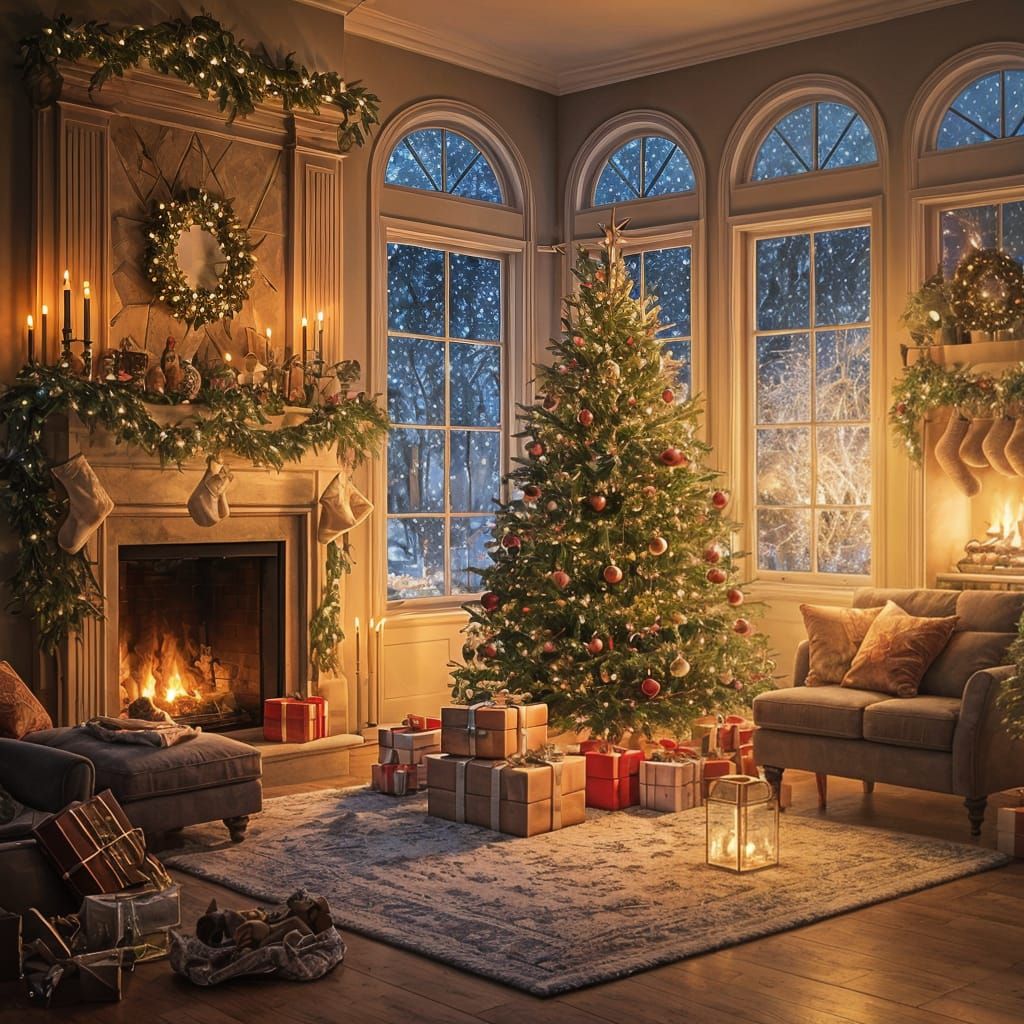 Cozy Christmas Eve Living Room With Glowing Tree