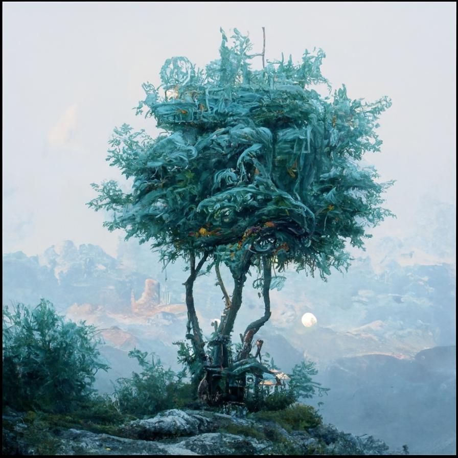 Detailed Treehouse with Neon and Brutal Vector Art