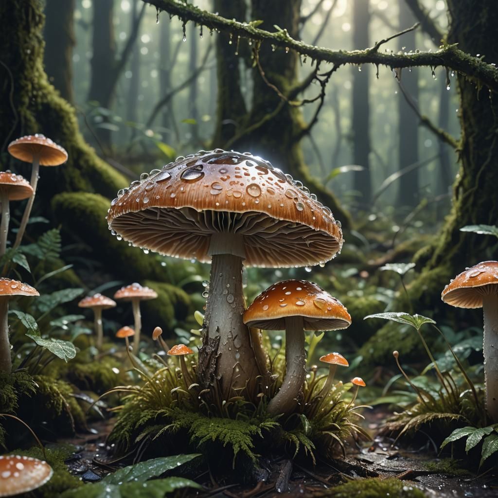 Dew-Kissed Mushroom: Fantasy Concept Art