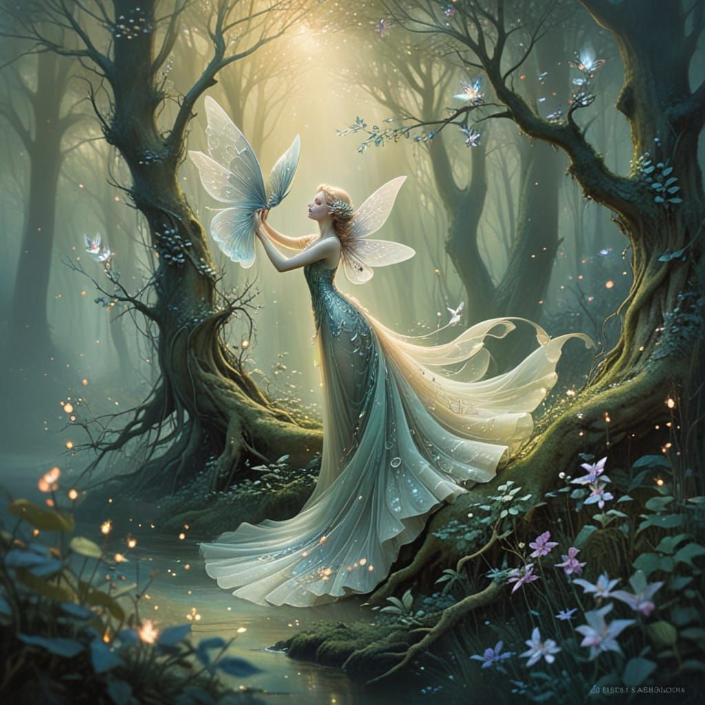 Art Nouveau Spirit Animal in Mystical Forest