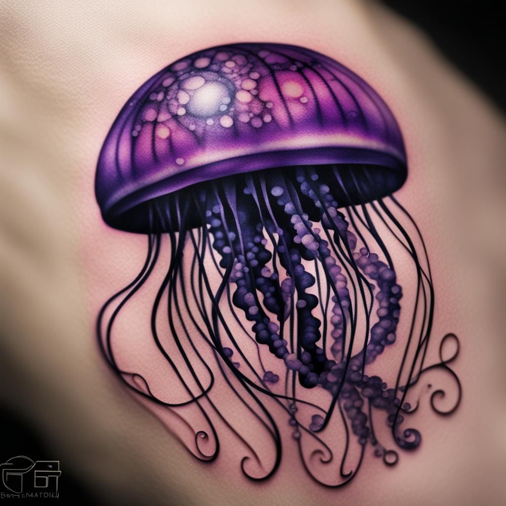 Realistic Purple and Black Jellyfish Tattoo Design