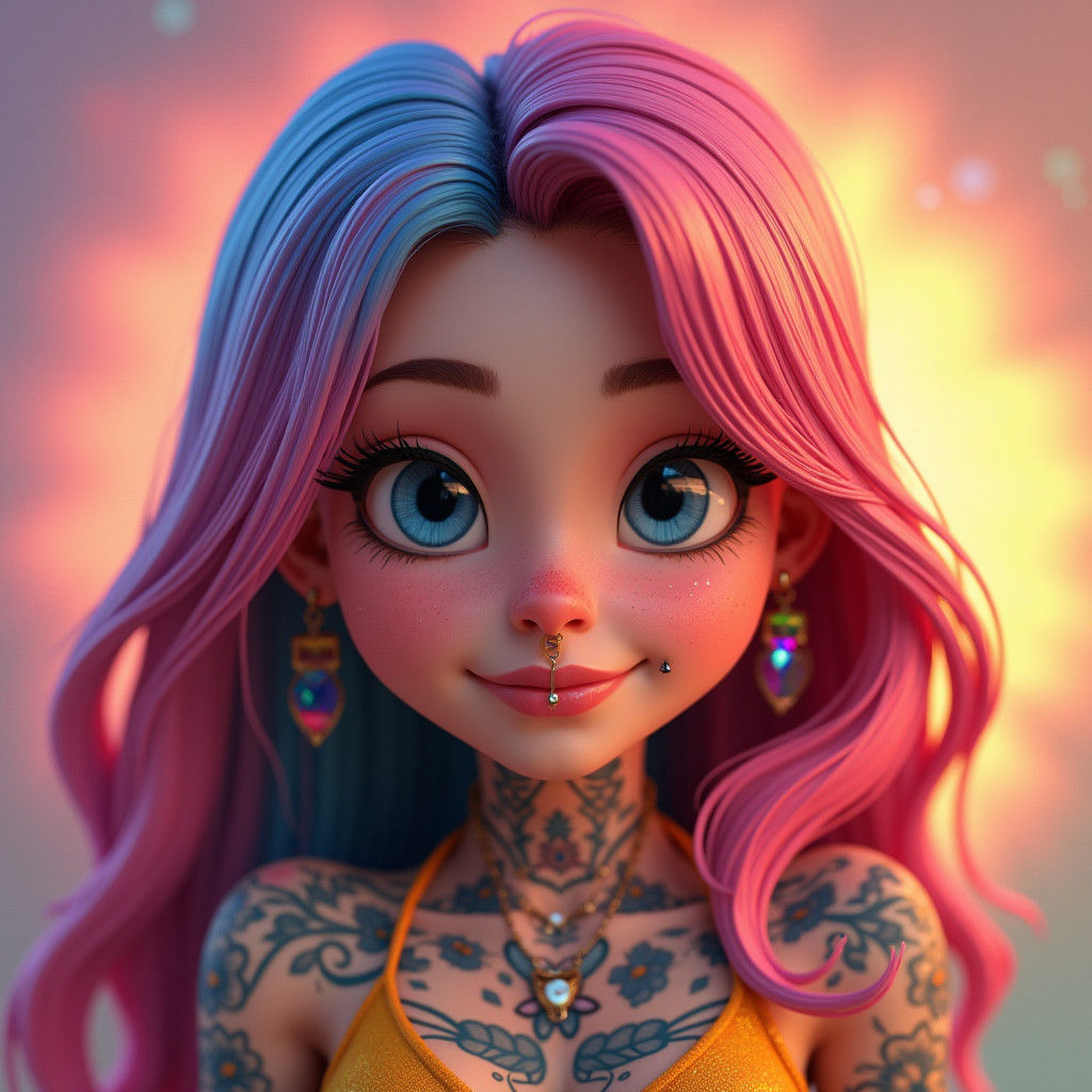 Gothic Rainbow Brite: Hyperrealistic 3D Digital Art