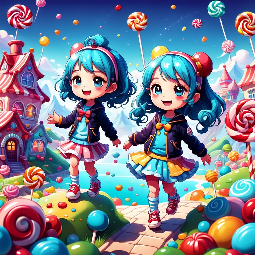 Cute Chibi Character in Whimsical Candyland Art