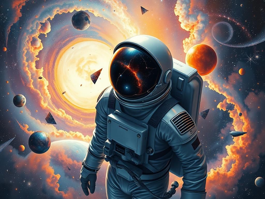 Astronaut in Shattered Cosmos: A Surrealist Dreamscape