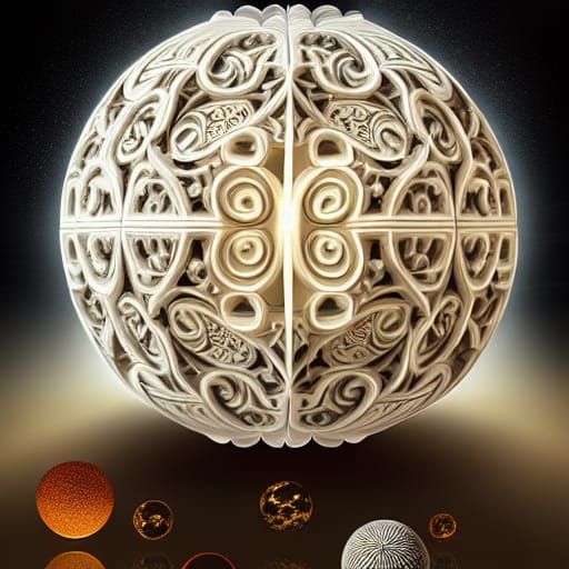 Glowing Ivory Puzzle Ball Digital Matte Painting