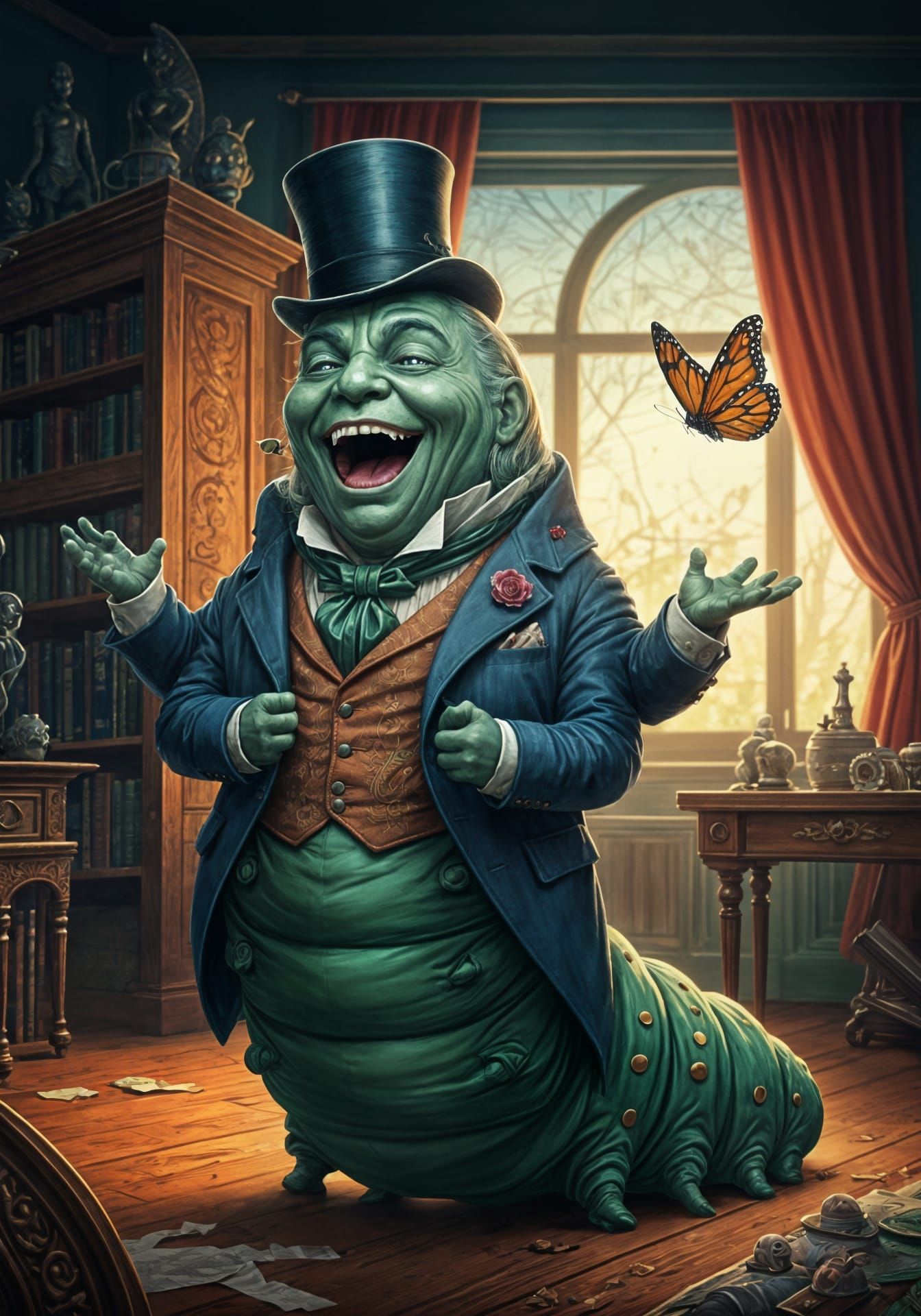 Victorian Caterpillar and Butterfly: Rackham-Style Illustrat...