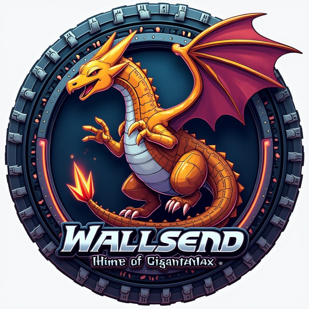 Gigantamax Cyberpunk Charizard Logo in Futuristic Biomechani...