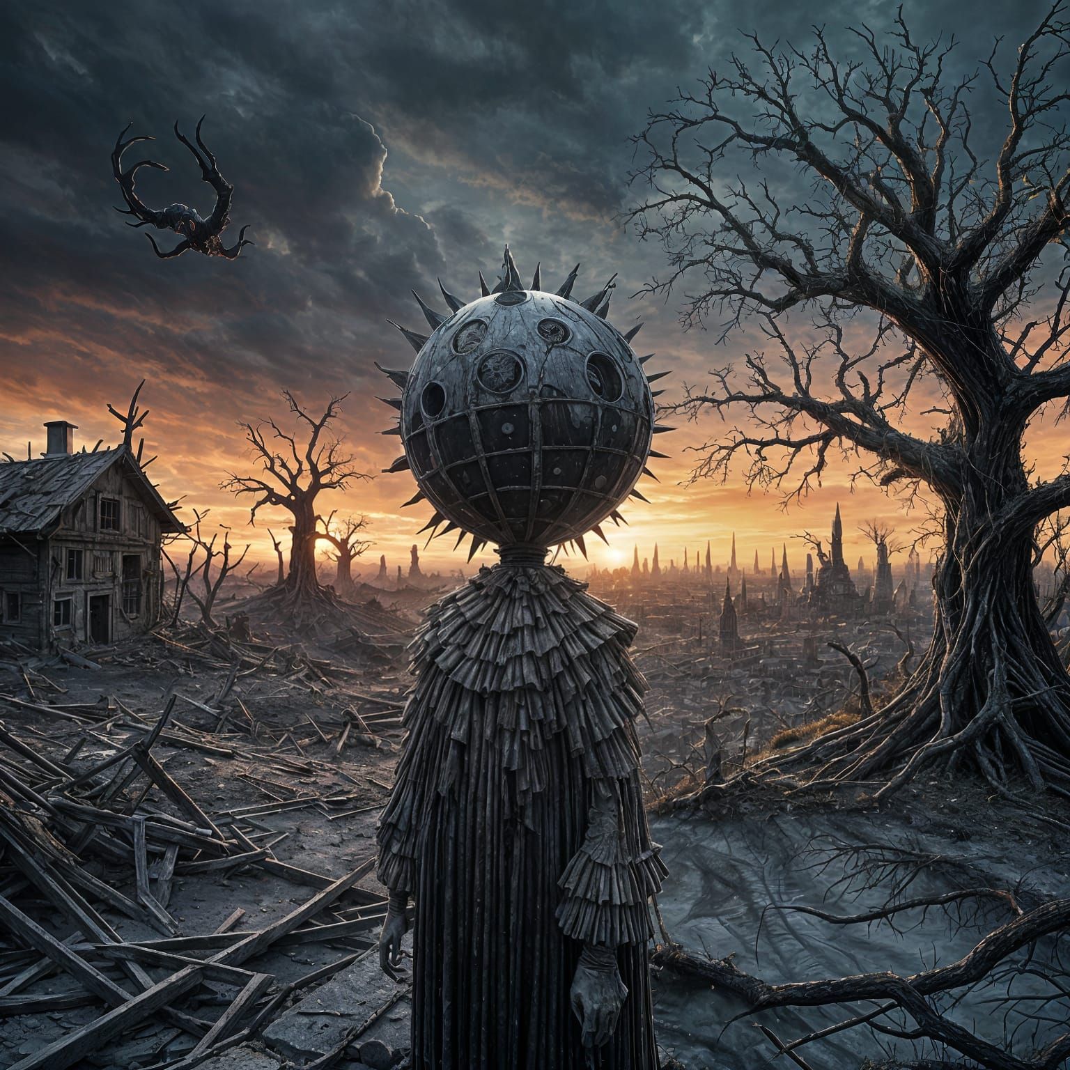 Surreal Bosch-Inspired Apocalypse with Grotesque Humanoid