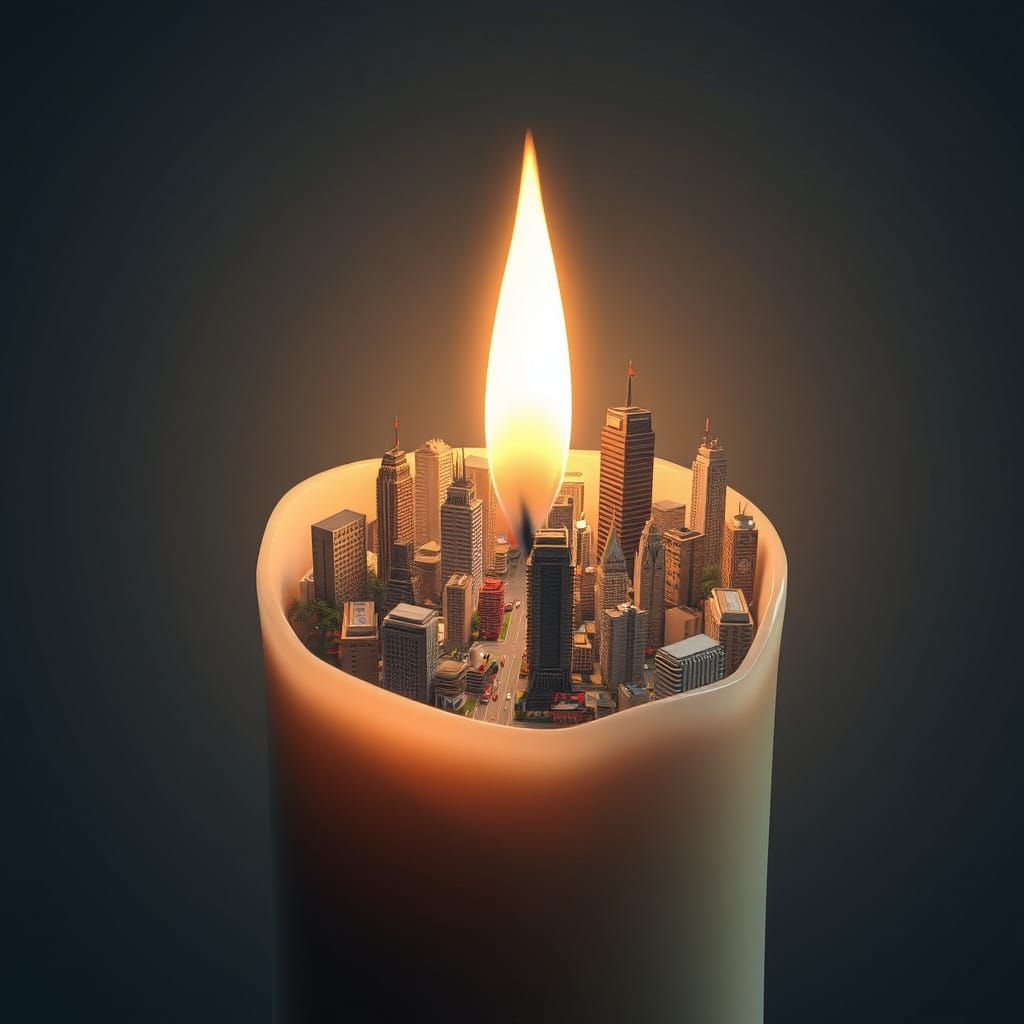 Enchanted Cityscape Within a Candle's Warm Glow