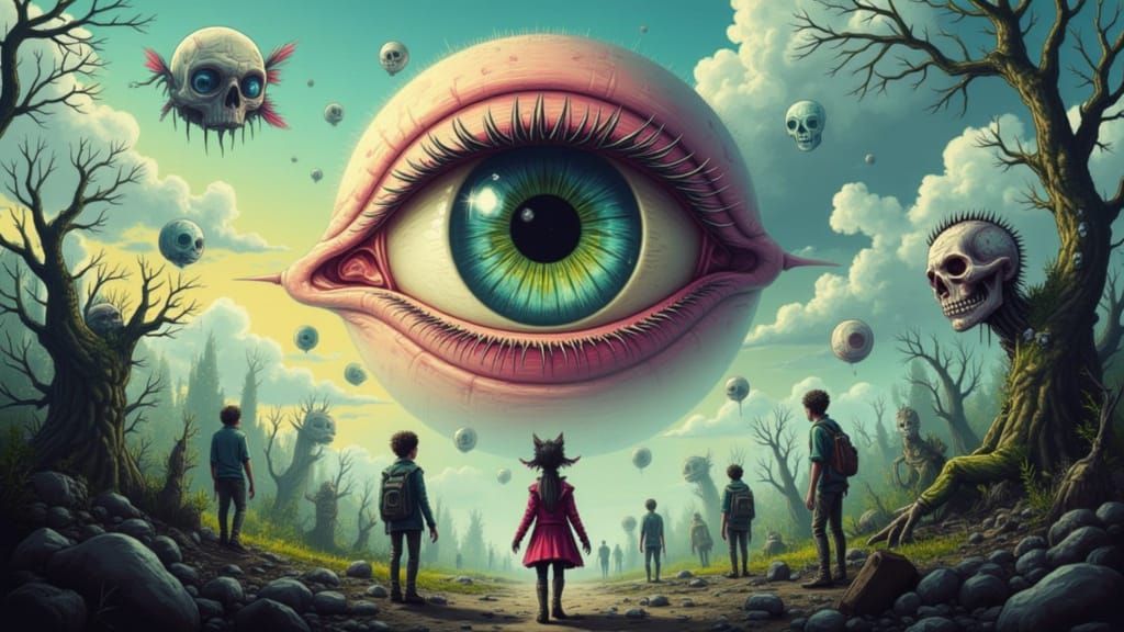 Surreal Dreamscape with Faerie Creatures and Giant Eyeball