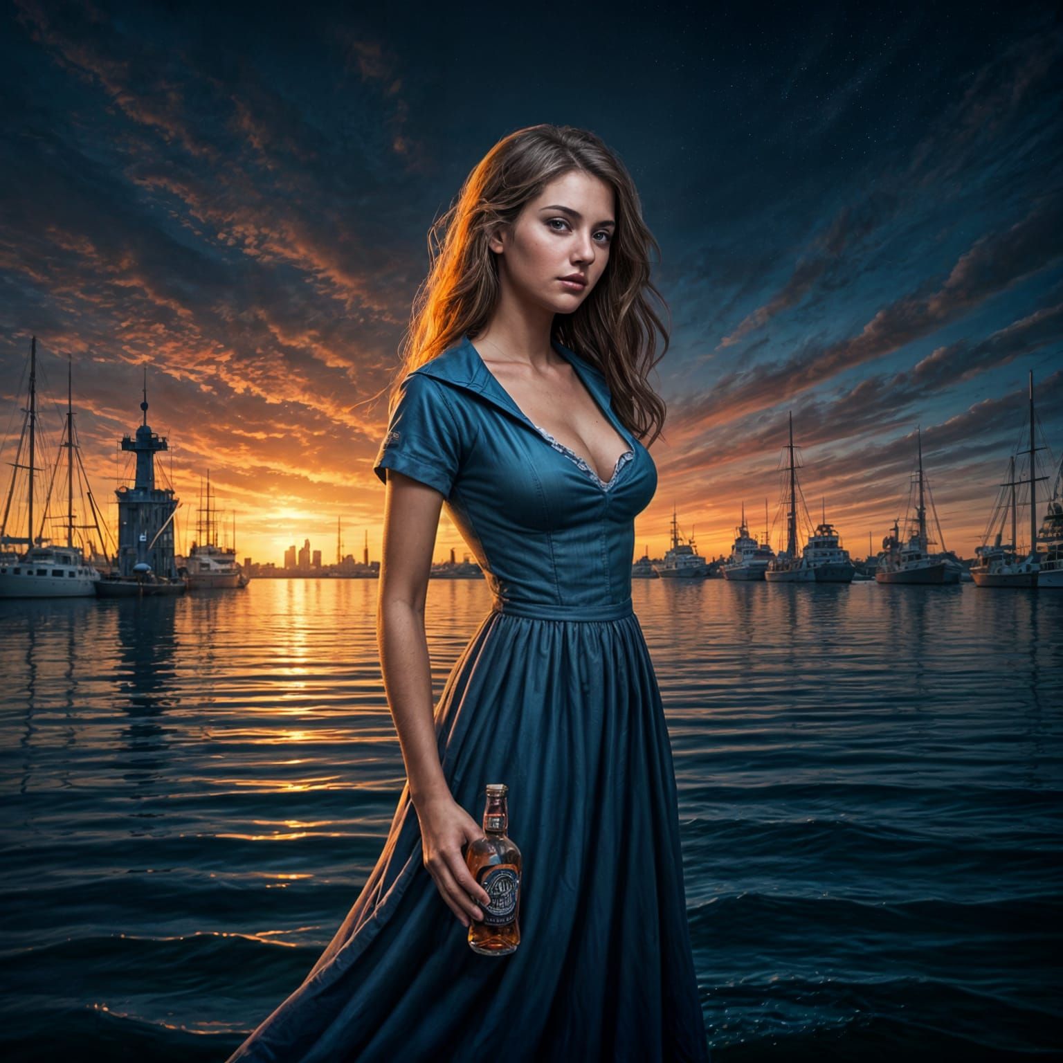 Harbor Town Girl Serving Sailors at the Tavern