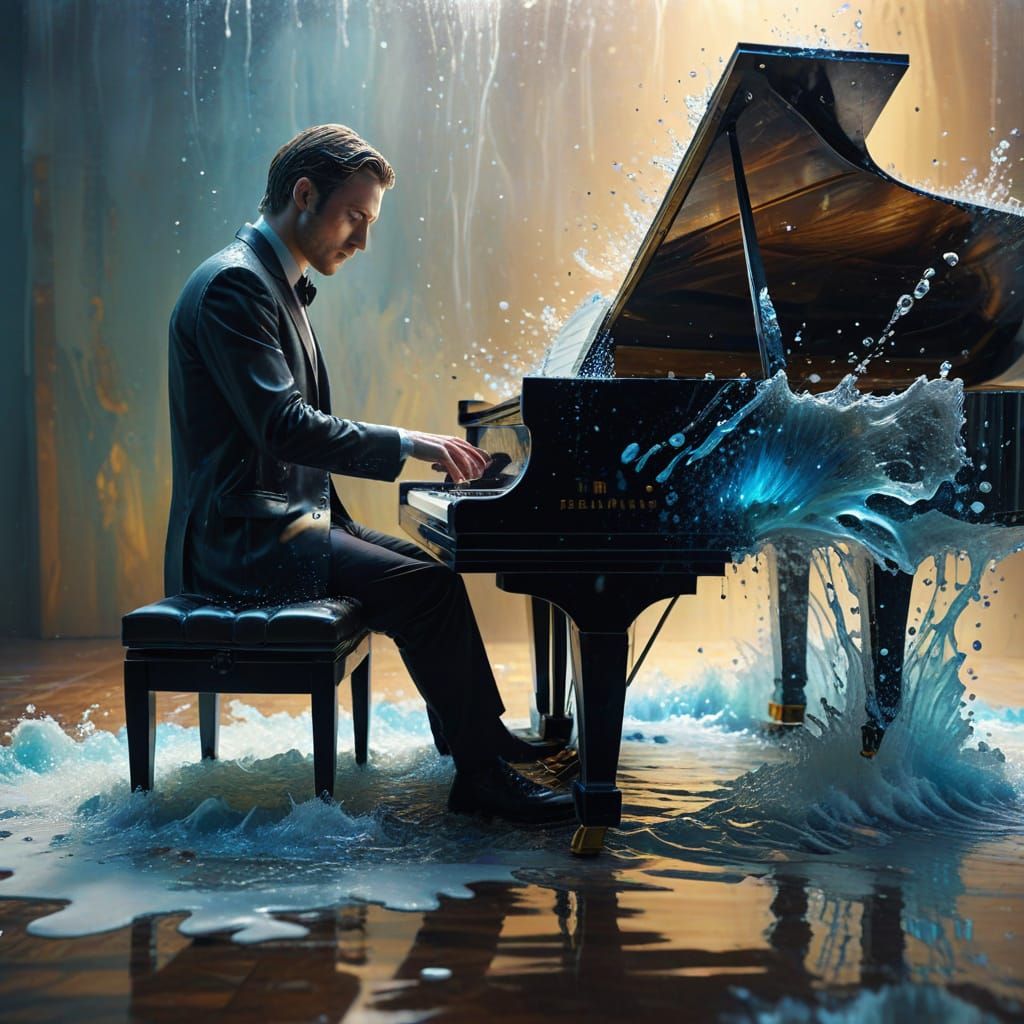 Pianist Plays Liquid Water Piano with Dynamic Water Physics