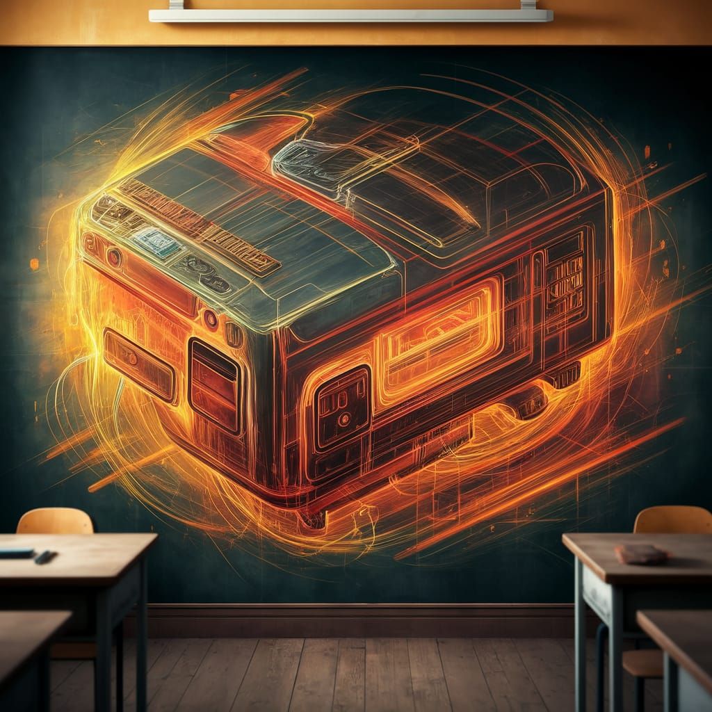 Vibrant Chalk Drawings of Video Game Console Mechanical Part...