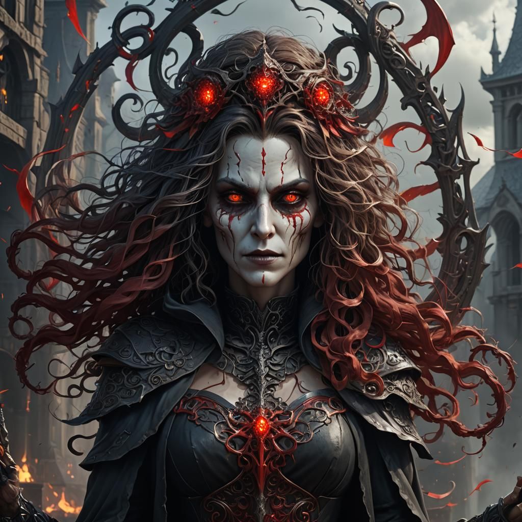 Striking Female Reaper with Red Eyes