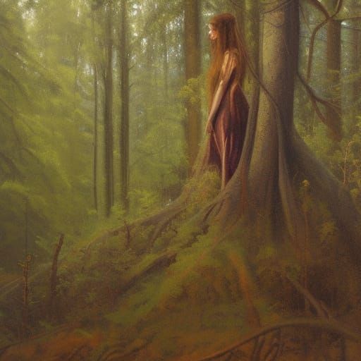 Forgotten Lady in Forest, Oil Painting
