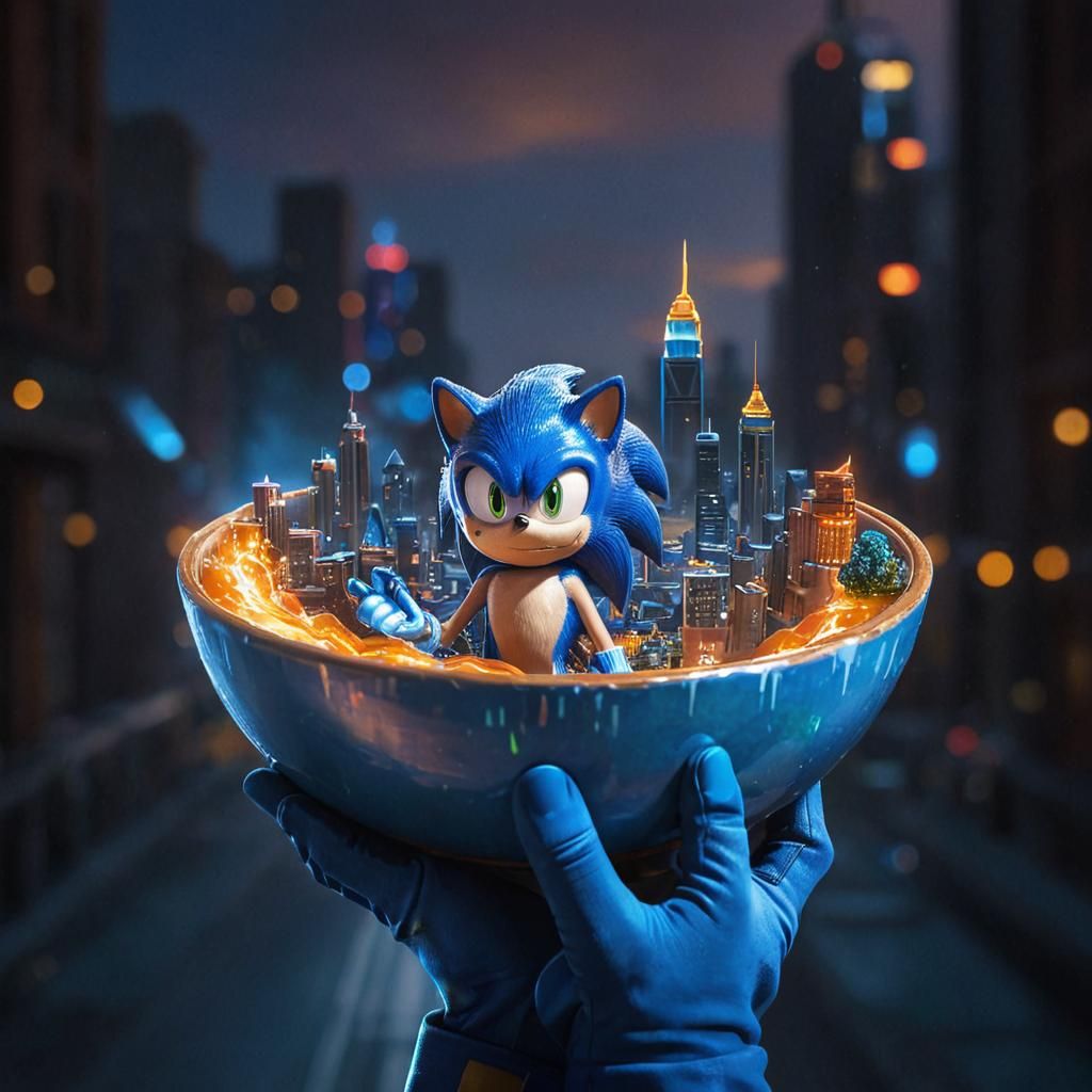 Sonic Holds City in Bowl: Hyper-Realistic Concept Art