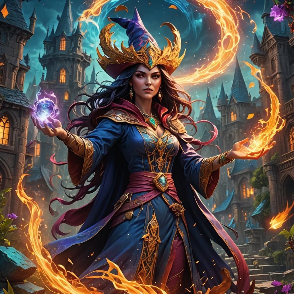 Mystical Sorceress Casting Spells in Comic Book Style