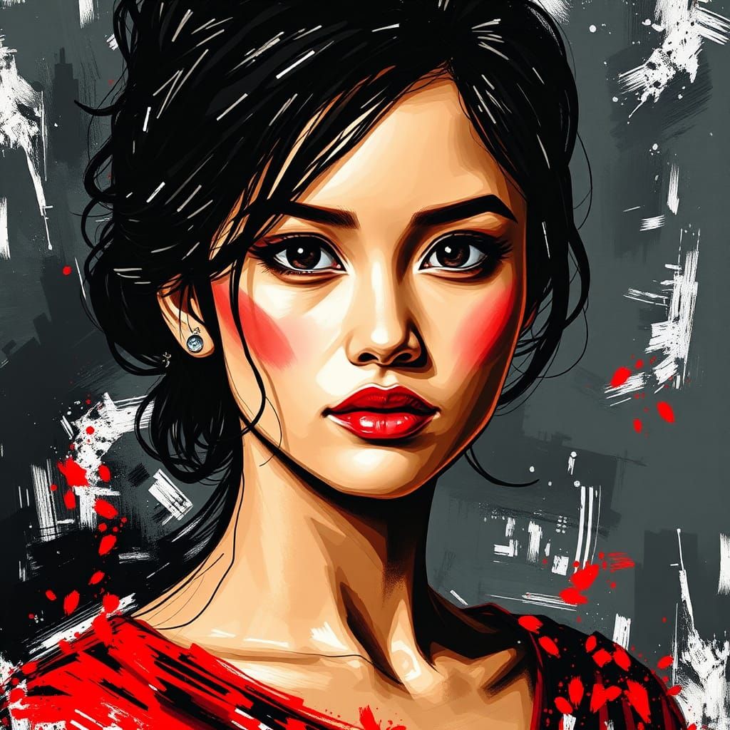 Dramatic Ink Portrait of Expressive Woman