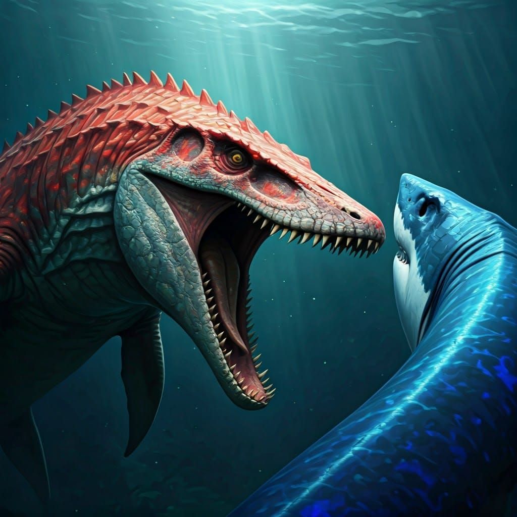 Mosasaurus vs Megalodon in Loish Style