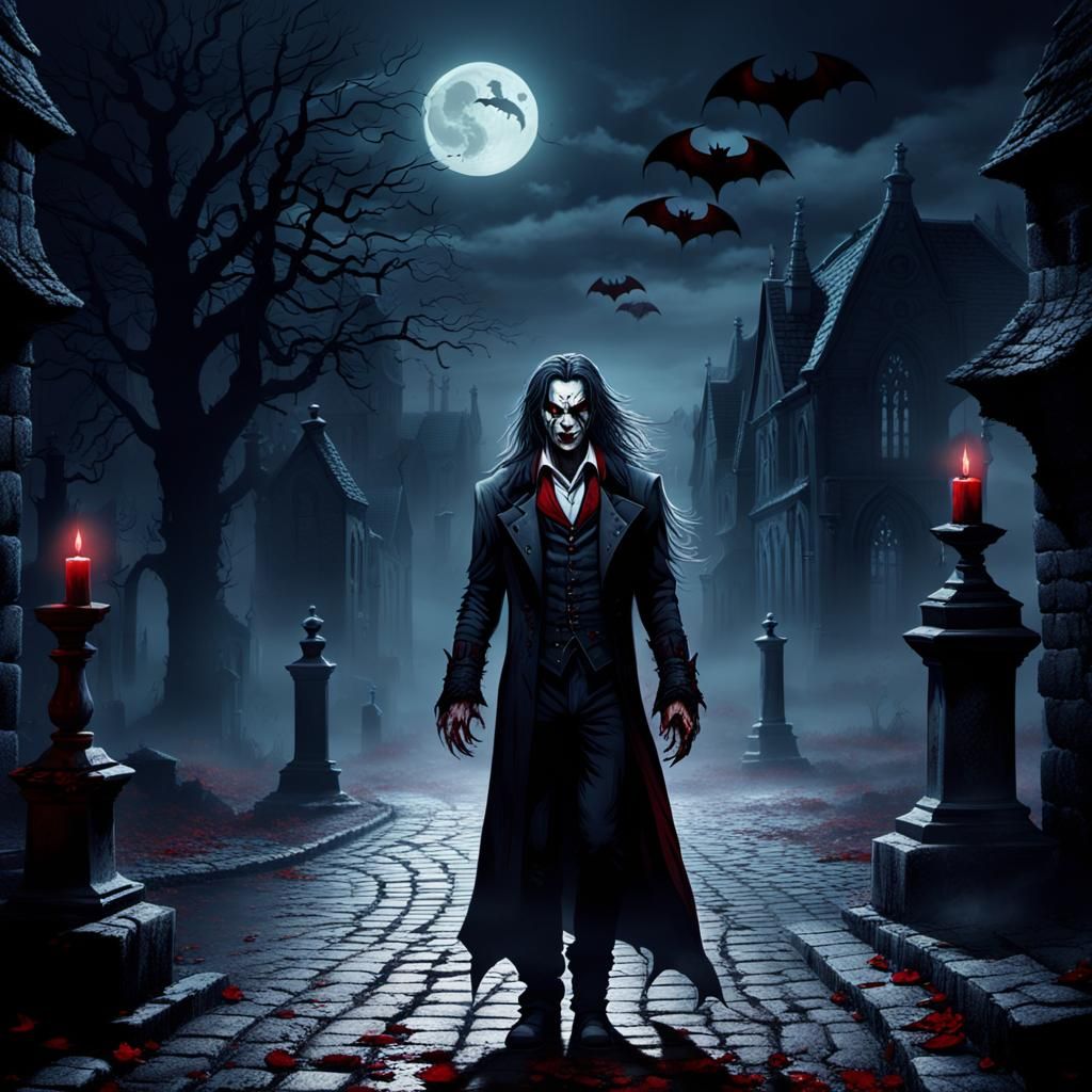 Vampire in Moonlight: Dark Fantasy Illustration