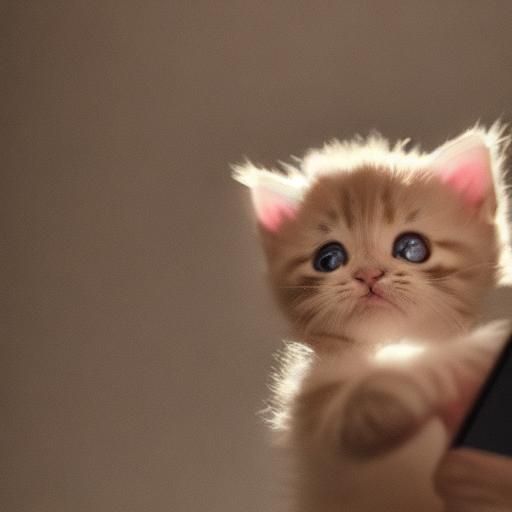Cute Kitten Plays with Mobile Phone in Dark