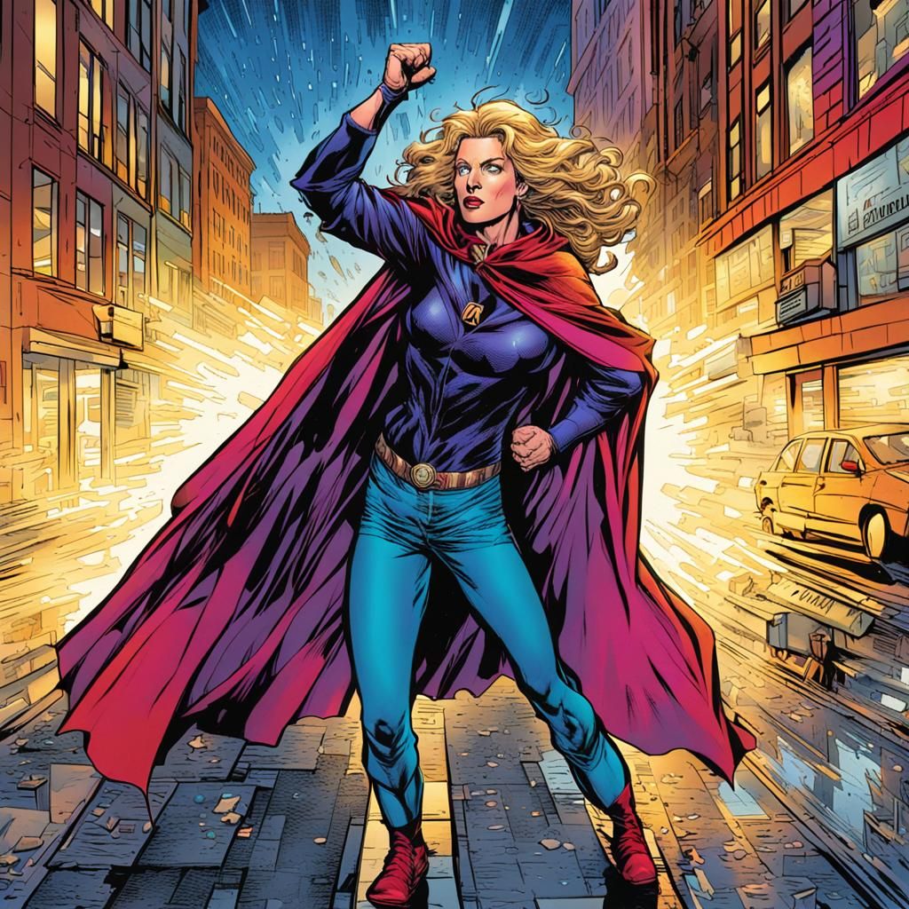 Heroic Woman in City Street: Comic Book Art