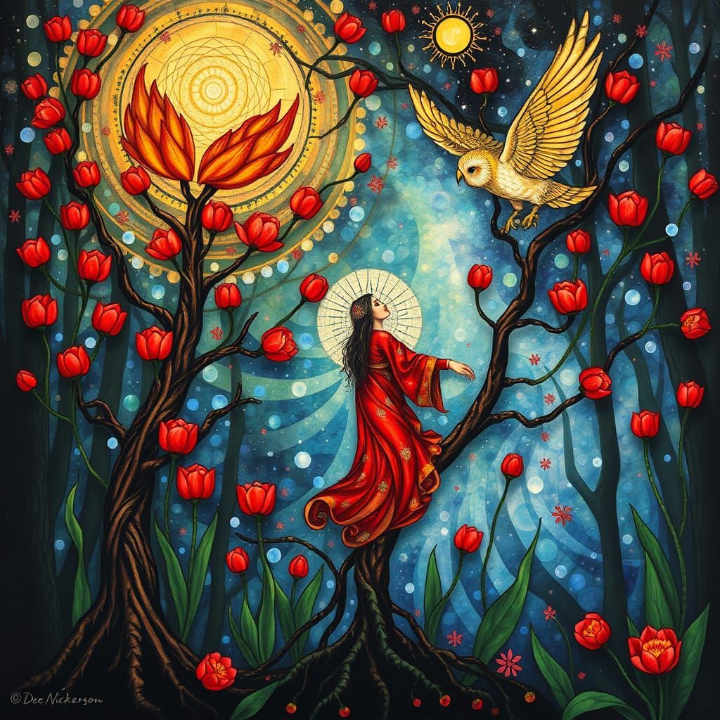 Psychedelic Goddess Utopia in Bosch and Haeckel Style